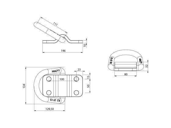 Färjekrok ILS bultfäste, CC 50x50x100 mm - LP-13-GY