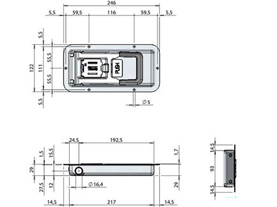 Stånglås 16 mm mini-push, infällt 25,5 mm djup - 020910724