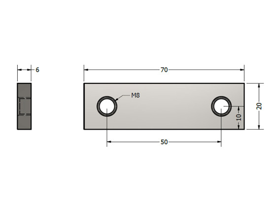 Gängad platta 70x20mm cc50mm M8x2 rostfri