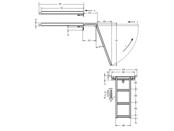 Stege utdragbar m/3 steg och plattform Zinkgalvad