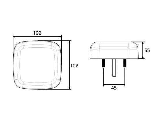 Baklys/ryggelys LED 12/24V PRO-SQUARE, 0,5m kabel m/5-pin ba
