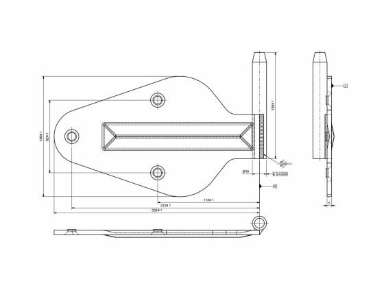 Gångjärnsplatta m/tapp höger 232x136mm varmgalvad