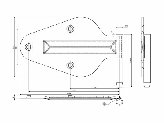 Gångjärnsplatta 232x136mm special vänster galvad