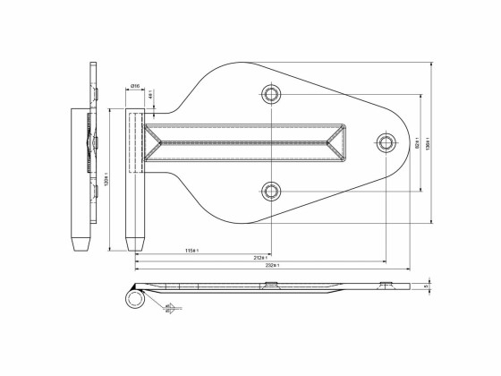 Gångjärnsplatta 232x136mm special höger galvad