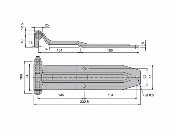 Gångjärn 320mm komplett rostfri