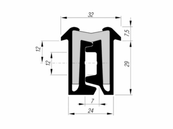 Polial gångjärn 2700x29mm, typ Tila - 27stk, 6,5mm montagehål - Eloxerat aluminium