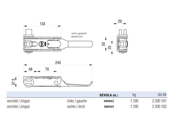 Kapellspännare PWP höger/fram vänster/bak