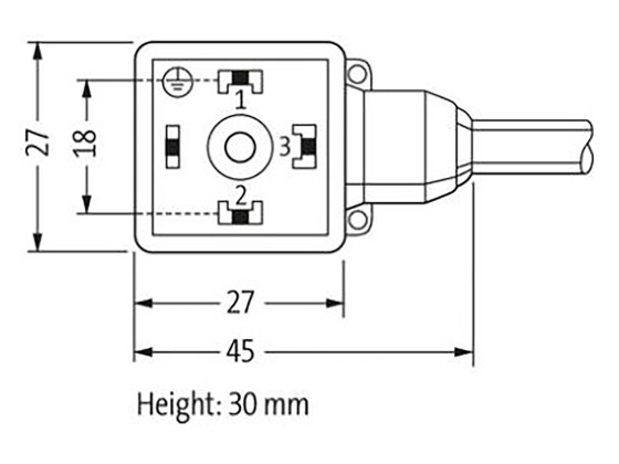 Hirschmann kontakt m. 3m grå kabel 2 dioder