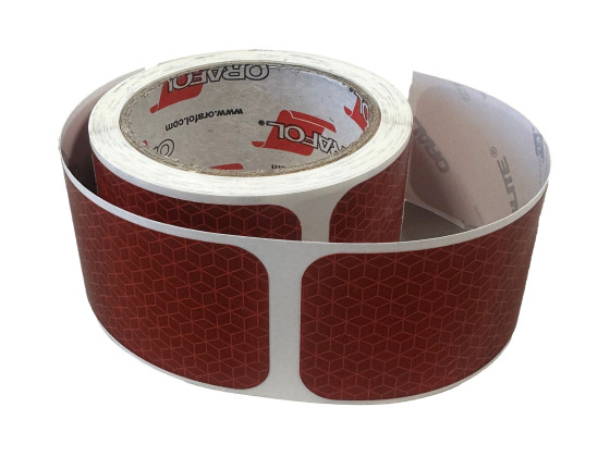 Reflexband röd 10m med ca. 62 stickers - ECE104 - till tankbilar och lign. - längd pr. sticker är 16cm