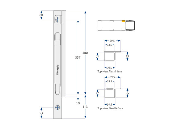 Framstolpe K20 400mm alu vänster bult monterad - Kinnegrip 204302-B