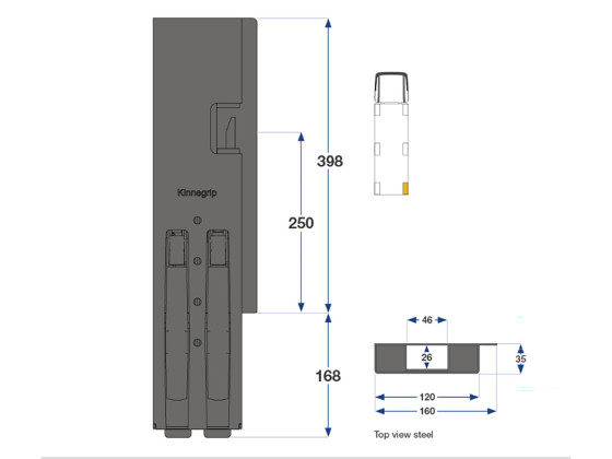 Bakstolpe K5 400mm enkel höger grundmålad - Kinnegrip 504801