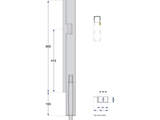 Framstolpe K5 600mm höger grundmålad - Kinnegrip 506401