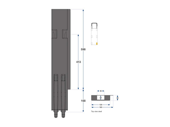 Bakstolpe K5 600mm bred dubbel höger grundmålad - Kinnegrip 506001