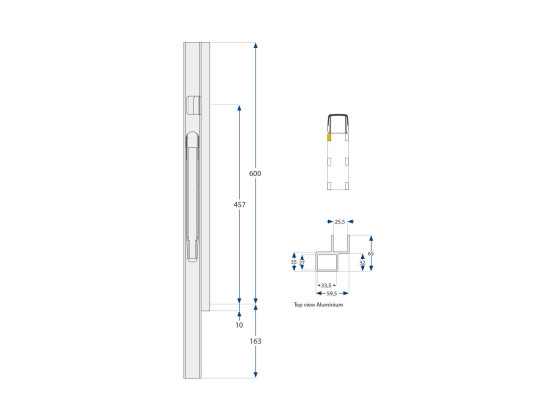 Kinnegrip K20 Framstolpe höger 600mm alu