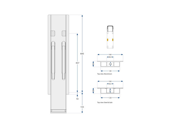 Kinnegrip K20 Sidostolpe 600mm u/topp alu