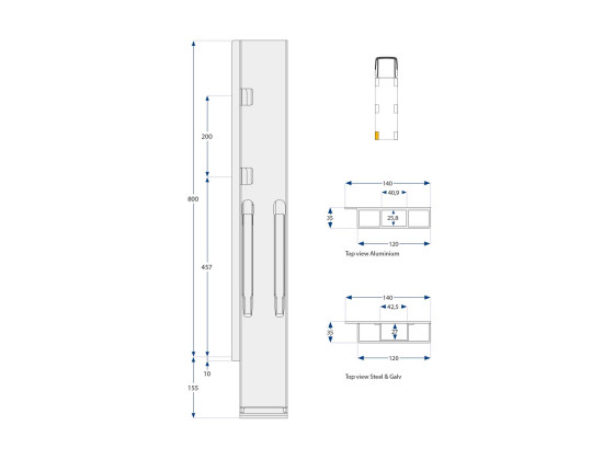 Kinnegrip K20 bakstolpe höger 800mm be alu 2p