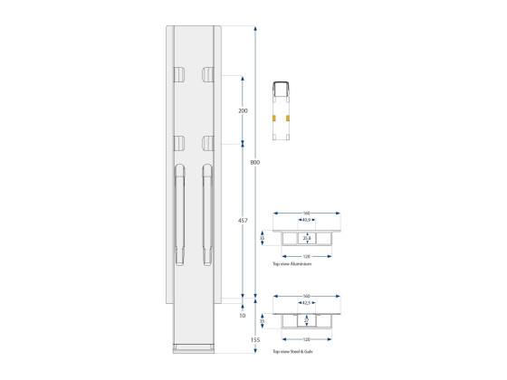Kinnegrip K20 sidostolpe 800mm u/topp alu 2port