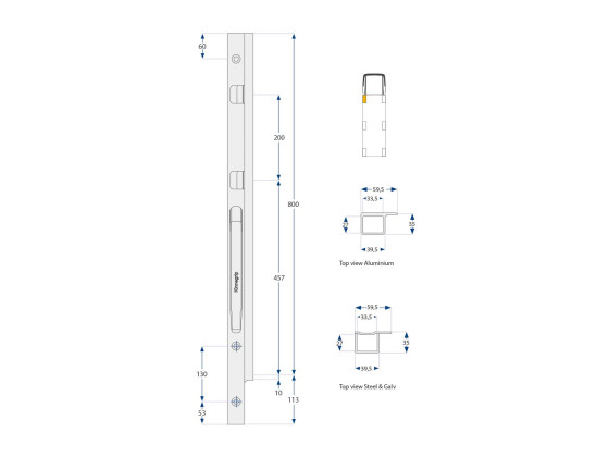 Framstolpe K20 800mm galv. vänster 2-port bultmonterad - Kinnegrip 208303-B