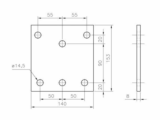Flakfäste H153mm 6 hål galvad