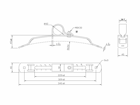 Skärmbeslag  ø42mm justerbart