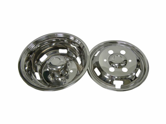 Hjulkapsel set for Iveco Daily 16x5,5" - Standard, PCD 170mm - 2 x Forkapsel rustfri - 2 x Bagkapsel rustfri - Overtrækmøtrikker - Beslag og værktøj