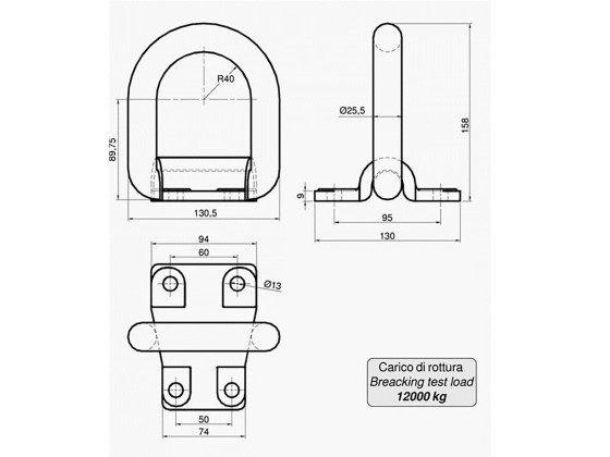Båtkrok för bultmontage 12t