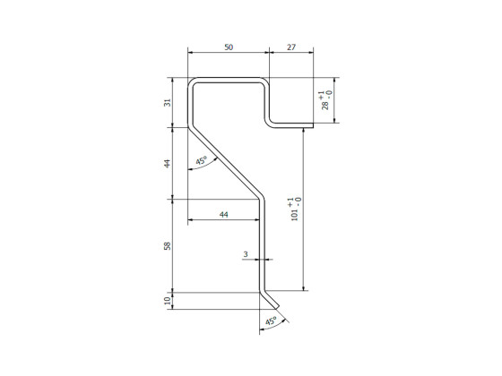 Flakkantsprofil 3x28mm x7m rå
