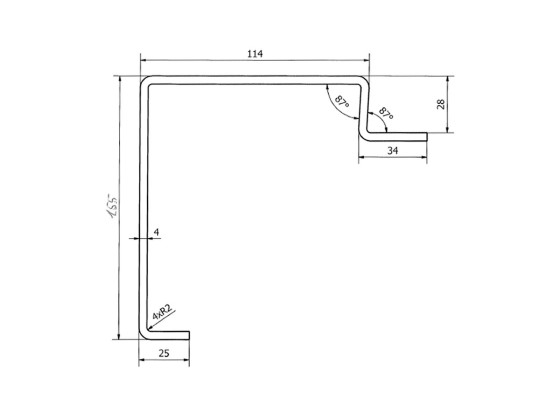 Kantprofil 4mm/28mm, 7mtr - 4 mm/28 mm. 7 m. Rå.  - H=155 mm
