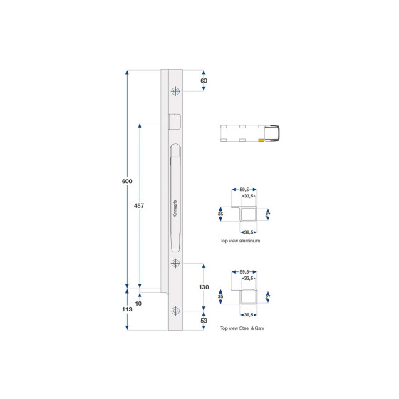 Framstolpe K20 600mm alu högar bult monterad - Kinnegrip 206402-B