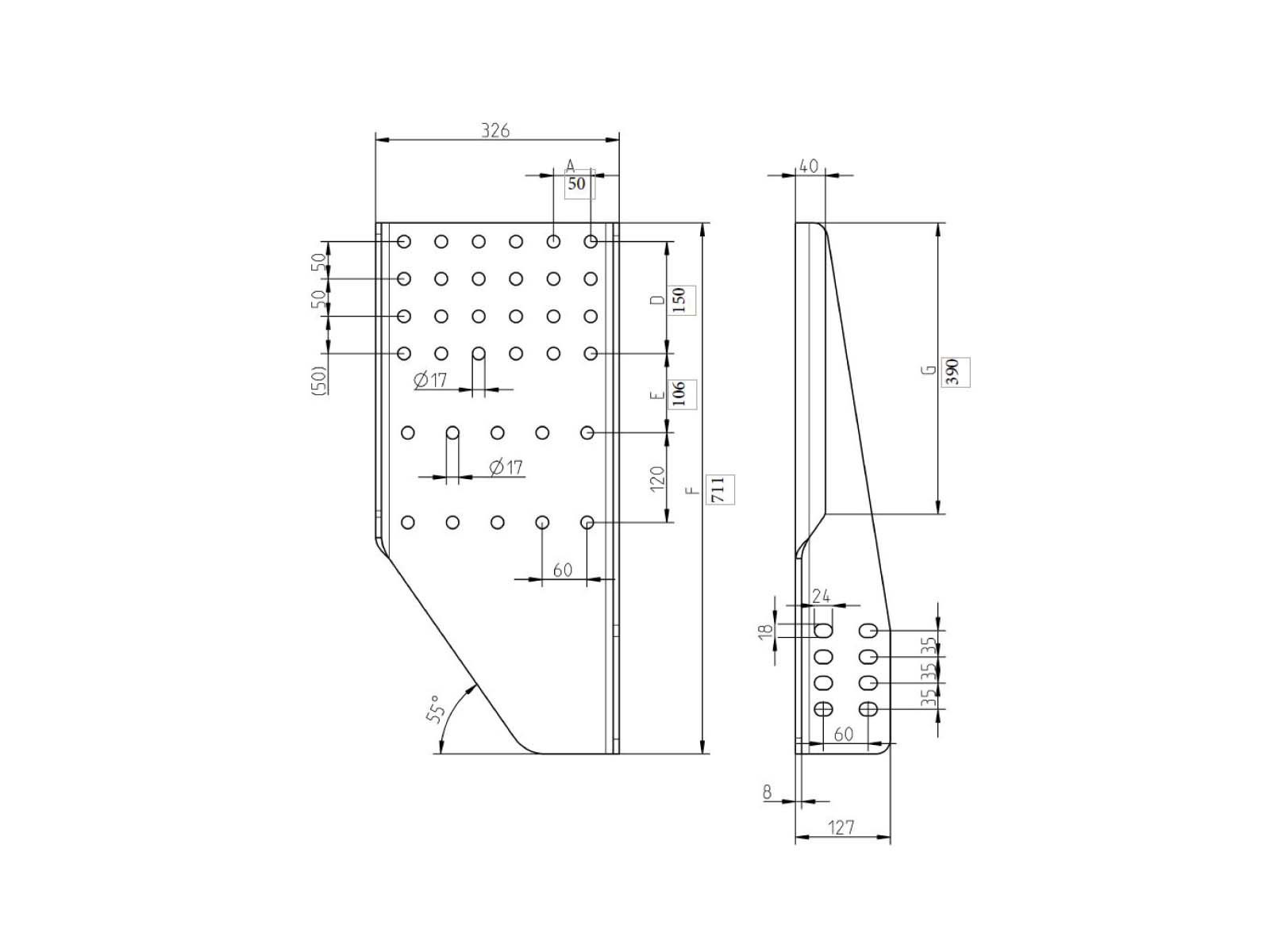Gavlsæt SPU 50 hor. 100 vert. - Rockinger ROE75090 Actros