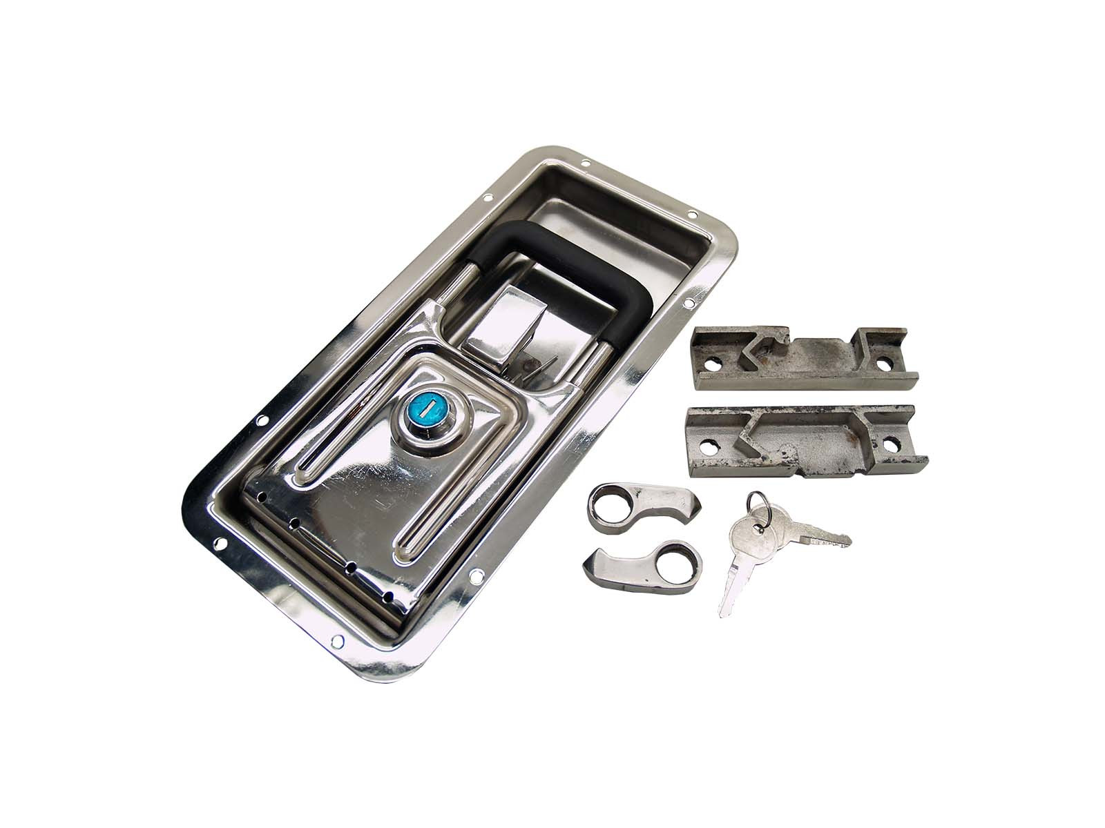 Dørlås indbyg rustfri 15mm - Incl. gaffel og fodstykke