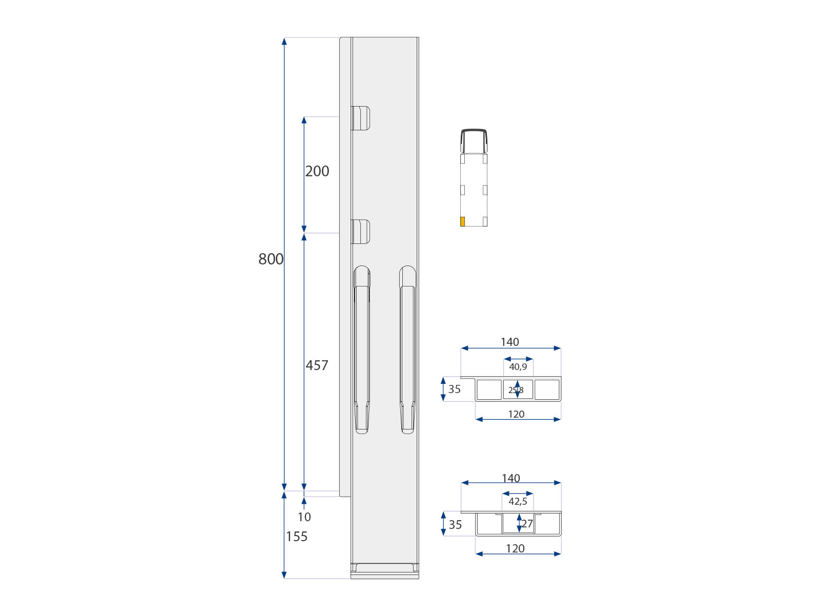Bagstolpe K20 800mm microgalv BE venstre