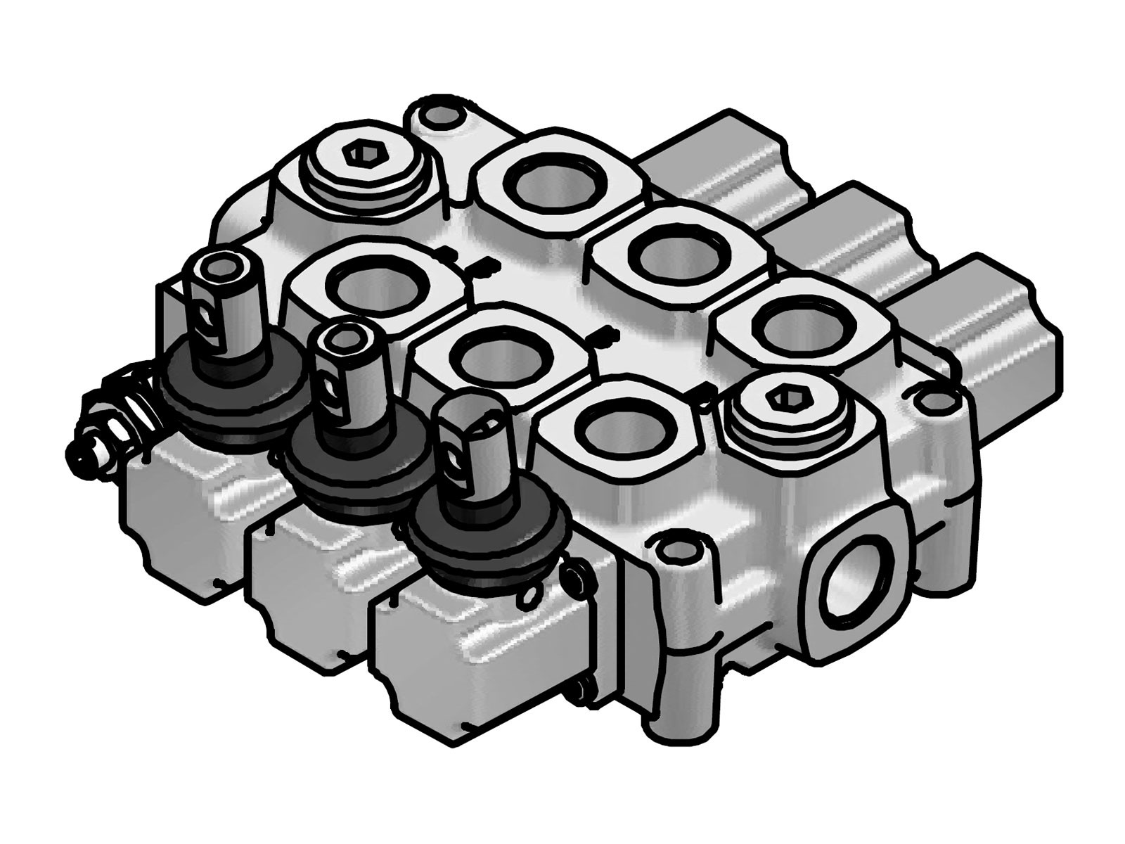 Monoblok, manøvreventil, QM 45 /3E/3E/3E/24V , 3 sektioner,