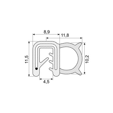 Klemprofil med epdm profil på siden - for BEVOBOX Rustfri 1,5 mm