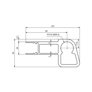 Topprofil 5100x105x25mm pendel forsat
