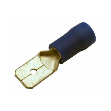 Kabelsko isol. blå han flad 6,3mm - Leder dim 1,0-2,6