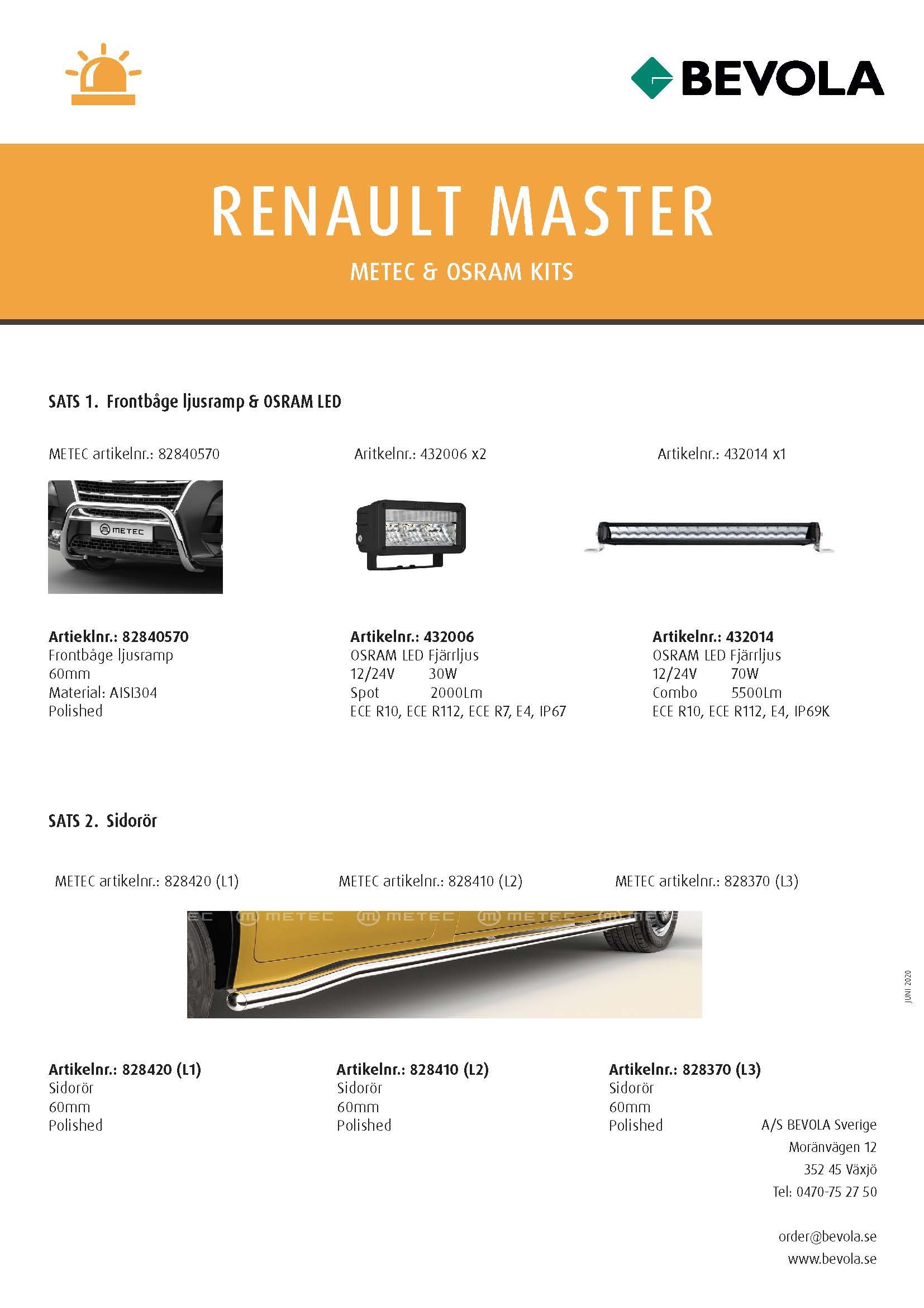METEC + OSRAM KITS RENAULT MASTER